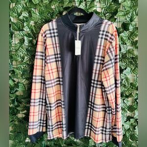 New Duval quarter-zip pullover in a beige check pattern Size L